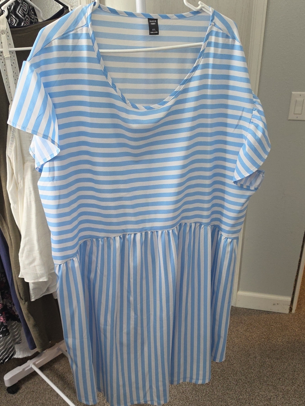 Girls' Blue and White Striped Casual Dress Size 4x